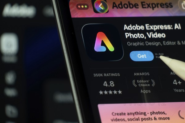 Dhaka, Bangladesh- 24 Oct 2025: A iPad screen displaying the Adobe Express app on App store