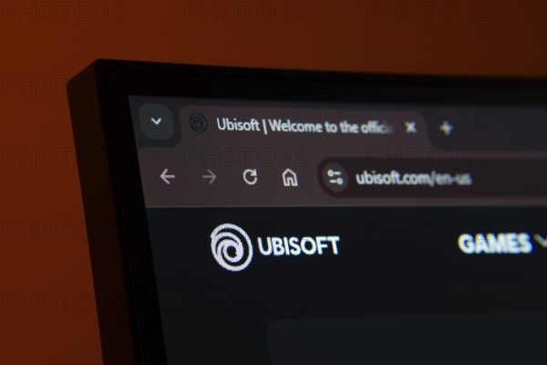Dhaka, Bangladesh- 02 June 2025: Close-up of a computer screen displaying the Ubisoft web interface in dark mode