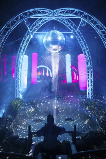 Light art, light installation, illuminated sculptures in the city garden of the city of Radolfzell am Lake Constance, as part of the Radolfzell Lichtblicke event and art campaign, supported by the Ministry of Labour, Economy and Tourism Baden-Württemberg, Konstanz district, Baden-Württemberg, Germany