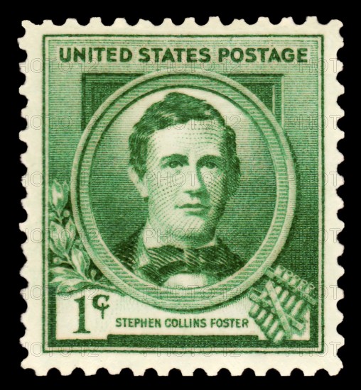 Historic US postage stamp, Stephen Collins Foster, 1826 – 1864, American composer, digitally optimized