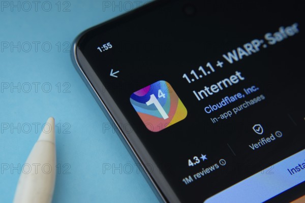 Dhaka, Bangladesh- 09 March 2025: 1.1.1.1 VPN app from Google Playstore is displayed on a smartphone screen