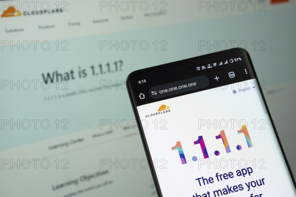 Dhaka, Bangladesh- 03 July 2025: Smartphone displaying 1.1.1.1 VPN web interface