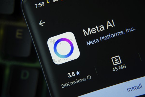 Dhaka, Bangladesh- 27 July 2025: Meta Ai app from Google Playstore is displayed on a smartphone screen