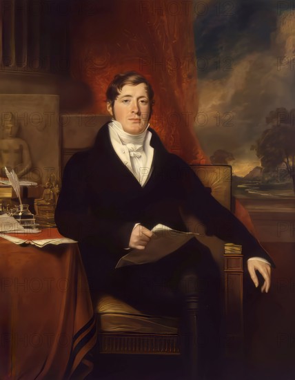 Sir Thomas Stamford Bingley Raffles, 1781 – 1826, British colonial official, governor of Java, Dutch East Indies and lieutenant-governor of Bencoolen, digitally edited based on a painting by George Francis Joseph