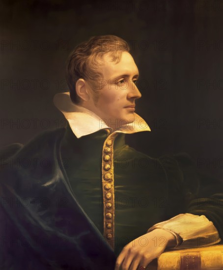 Sir Thomas Stamford Bingley Raffles, 1781 – 1826, British colonial official, governor of Java, Dutch East Indies and lieutenant-governor of Bencoolen, digitally edited based on a painting by James Lonsdale