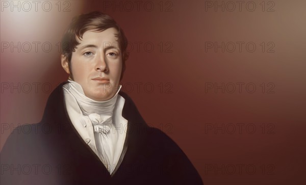 Sir Thomas Stamford Bingley Raffles, 1781 – 1826, British colonial official, governor of Java, Dutch East Indies and lieutenant-governor of Bencoolen, digitally edited based on a painting by George Francis Joseph