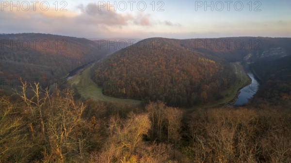 Sunrise, morning mood, autumn landscape, river loop, river Thaya, Thaya Valley National Park, Lower Austria, Austria