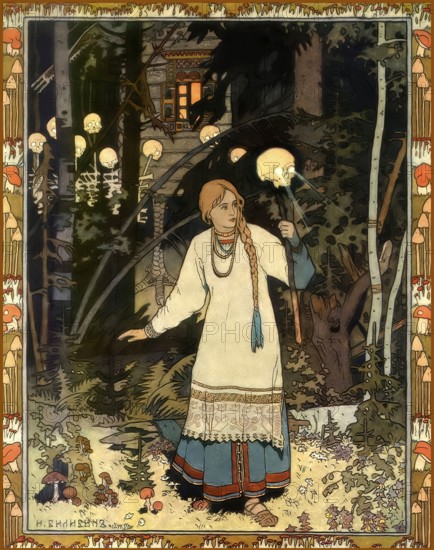 Illustration by Ivan Yakovlevich Bilibin, Wassilissa or Vasilisa the Beautiful, a Russian fairy tale collected by Alexander Afanasyev in Narodnye russkie skazki, digitally optimized