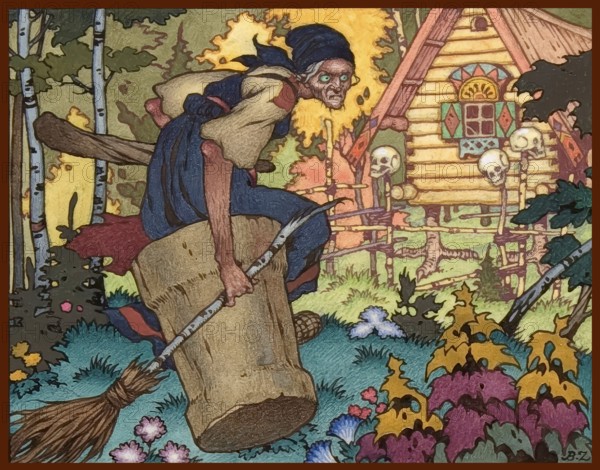 Illustration by Boris Wassiljewitsch Sworykin, Wassilissa or Vasilisa the Beautiful, a Russian fairy tale collected by Alexander Afanasyev in Narodnye russkie skazki, digitally optimized