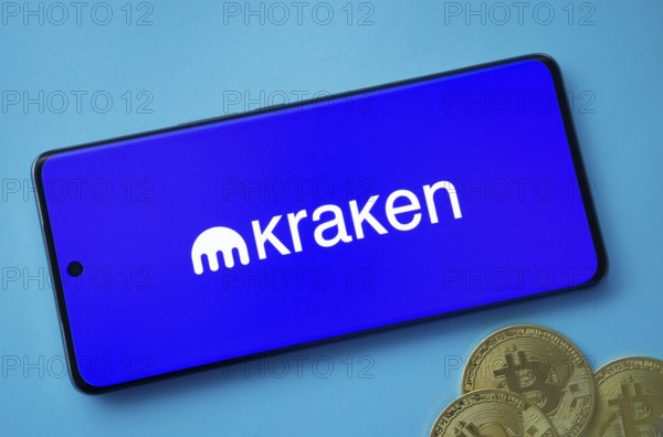 Dhaka, Bangladesh - 04 April 2025: The logo of Kraken is displayed on a smartphone screen