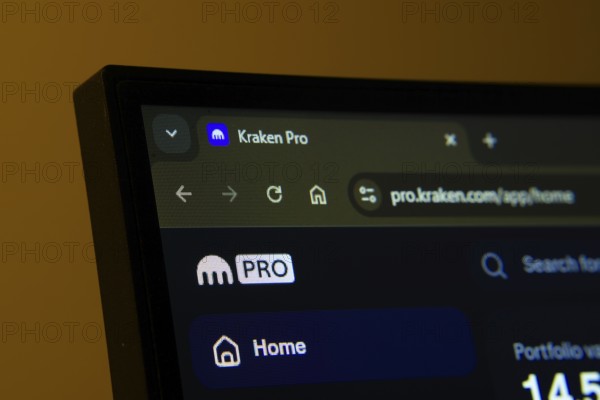 Dhaka, Bangladesh- 02 June 2025: Close-up of a computer screen displaying the Kraken Pro web interface in dark mode