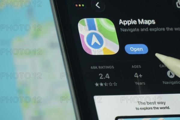 Dhaka, Bangladesh- 24 Oct 2025: A iPad screen displaying the Apple Maps app on App store