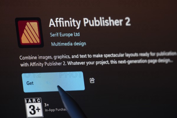 Dhaka, Bangladesh- 19 Sep 2025: A close-up of the Affinity Publisher 2 app from the Microsoft Store is shown on a laptop screen