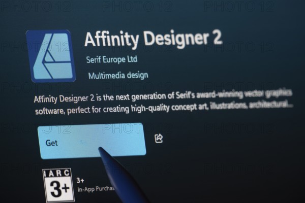 Dhaka, Bangladesh- 19 Sep 2025: A close-up of the Affinity Designer 2 app from the Microsoft Store is shown on a laptop screen