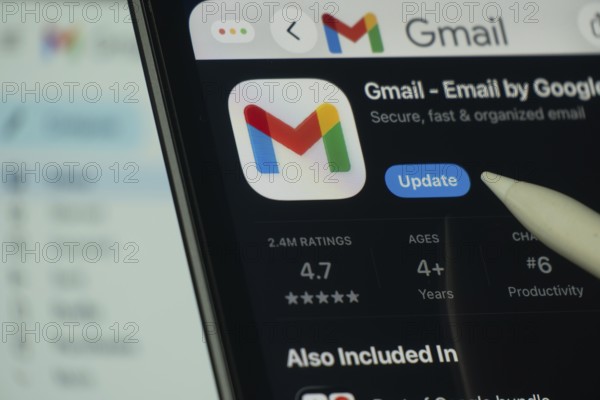 Dhaka, Bangladesh- 24 Oct 2025: A iPad screen displaying the Gmail app on App store