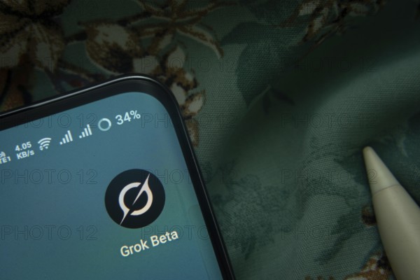 Dhaka, Bangladesh- 07 May 2025: Grok Beta app icon is seen on smartphone