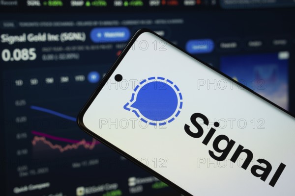 Dhaka, Bangladesh- 01 Nov 2025: Signal logo is seen on a smartphone