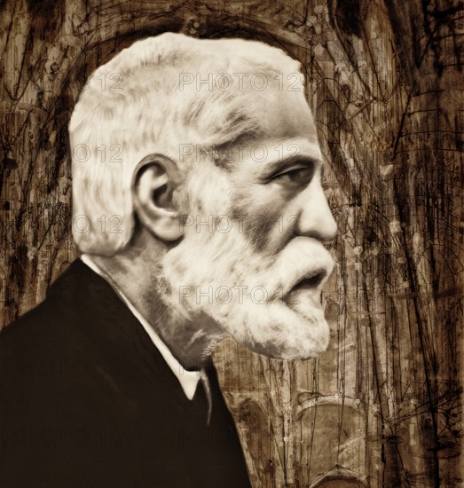 Architectural study of the Church of Colònia Güell, Cripta de la Colònia Güell, Santa Coloma de Cervelló near Barcelona, Catalonia, Spain, digitally optimized based on an unfinished work by Antoni Gaudí, Catalan architect and designer from Spain, the greatest exponent of Catalan Modernisme, digitally edited