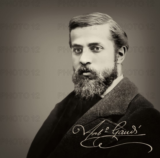 Portrait of Antoni Gaudí i Cornet, 1852 – 1926, Catalan architect and designer from Spain, the greatest exponent of Catalan Modernisme, digitally optimized