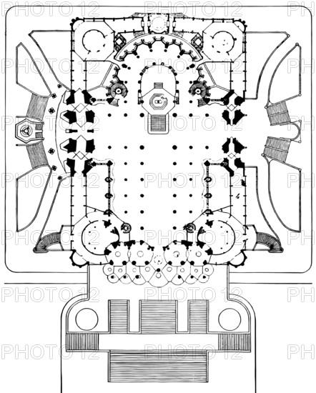 Floor plan of the Basílica i Temple Expiatori de la Sagrada Família, known as Sagrada Família, Barcelona, Catalonia, Spain, built by Antoni Gaudí, Catalan architect and designer from Spain, the greatest exponent of Catalan Modernisme