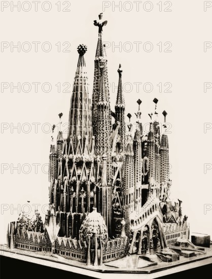 Model of the Basílica i Temple Expiatori de la Sagrada Família, known as Sagrada Família, Barcelona, Catalonia, Spain, built by Antoni Gaudí, Catalan architect and designer from Spain, the greatest exponent of Catalan Modernisme
