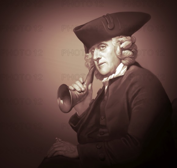 Portrait of James Hutton with an ear trumpet, 1726 – 1797, Scottish geologist, agriculturalist, chemical manufacturer, naturalist and physician, the Father of Modern Geology, digitally edited