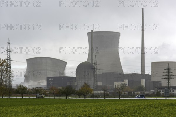 Demolition of the 160m high cooling towers of the disused Gundremmingen nuclear power plant (AKW KRB), Gundremmingen, Bavaria, Germany