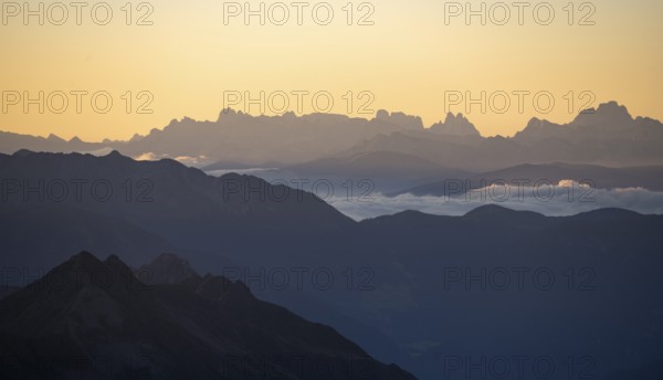 Mountain panorama at sunset, Stubai Alps, South Tyrol, Italy