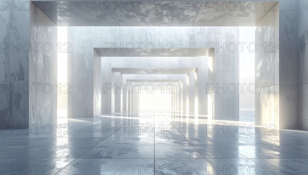 3d illustration of abstract modern architecture background, Minimal geometry architectural design, futuristic car presentation backdrop with empty concrete floor and clear simple lines, white and grey color tones, AI generated