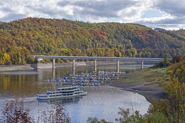 Marina, excursion ship, Talbrücke, Sondern, Olpe, Biggesee, Sauerland, North Rhine-Westphalia, Germany