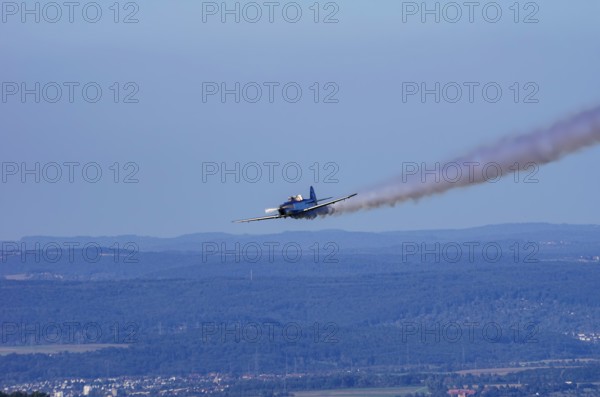A Pilatus P-2 from Pilatus Flugzeugwerke AG with registration D-ETHN during a flight demonstration as part of an air show on Rossfeld in Metzingen-Glems, Baden-Württemberg, Germany, for editorial use only