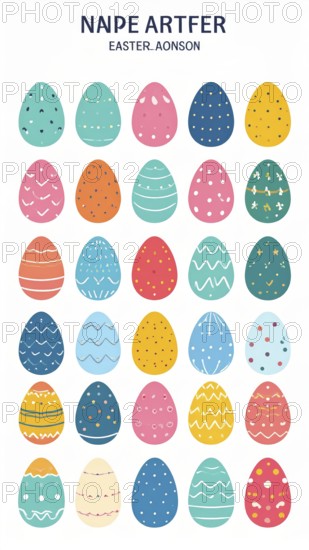 Set of easter eggs flat design on white background, abstract vector wallpaper illustration, banner for springtime, AI generated