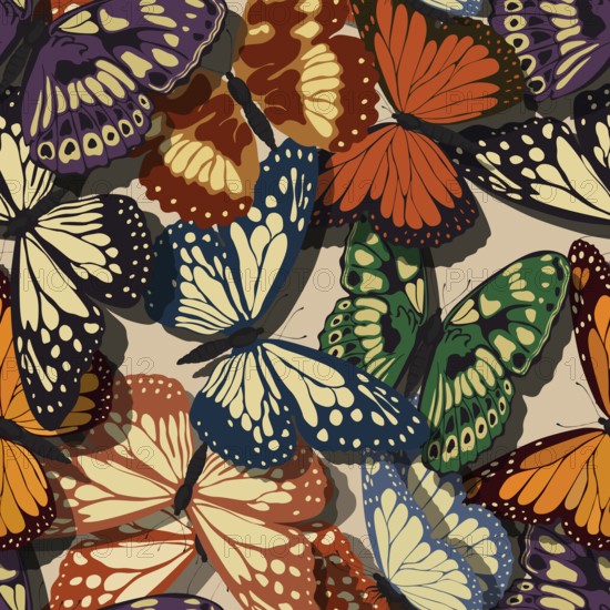 Seamless pattern with beautiful butterflies. Scalable vector tile design, retro style background for print, background, web