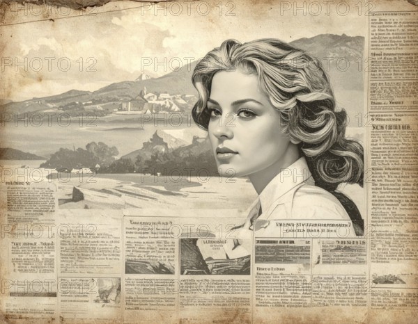 Grunge old public newspaper, texture background wallpaper illustration, vintage tattered yellow press news, AI generated