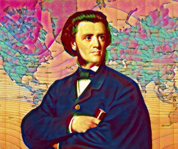 Georg Balthazar von Neumayer, Ritter von Neumayer, 1826 – 1909, German polar explorer, geographer and geophysicist, best known for cooperation of meteorology and scientific observations, his map of isoklines or aclinic lines, digitally optimized based on a painting by Cäsar Willich