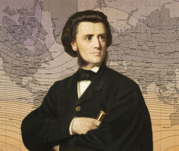 Georg Balthazar von Neumayer, Ritter von Neumayer, 1826 – 1909, German polar explorer, geographer and geophysicist, best known for cooperation of meteorology and scientific observations, his map of isoklines or aclinic lines, digitally optimized based on a painting by Cäsar Willich
