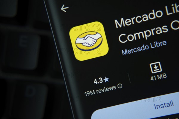 Dhaka, Bangladesh- 27 July 2025: Mercado Libre app from Google Playstore is displayed on a smartphone screen