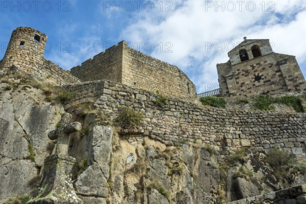 Saint Andre de Chalencon village. Castle and Chapel of Chalencon. Haute Loire. Auvergne Rhone Alpes. France