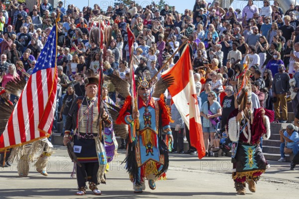 Detroit, Michigan USA - 13 October 2025 - On Indigenous People's Day, Native American tribes held a Pow Wow in downtown Detroit. The city of Detroit (originally Waawiyatanong) recognizes the day as Indigenous People's Day, while the federal government observes it only as Columbus Day