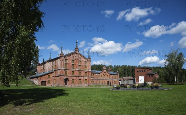 Brick building, former paper factory and mill for the production of groundwood pulp board, UNESCO World Heritage Site Verla Factory Village, Maailmanperintökohde Verlan puuhiomo ja pahvitehdas, Verla Rapids, Kymenlaakso, near Kouvola, Finland