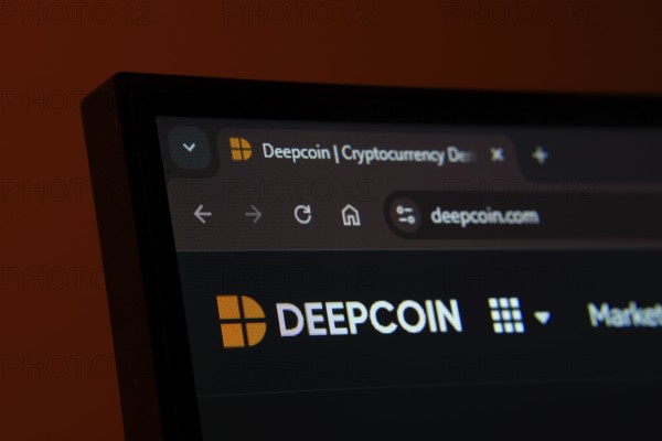 Dhaka, Bangladesh- 03 Oct 2025: Close-up of a computer screen displaying the Deepcoin web interface in dark mode