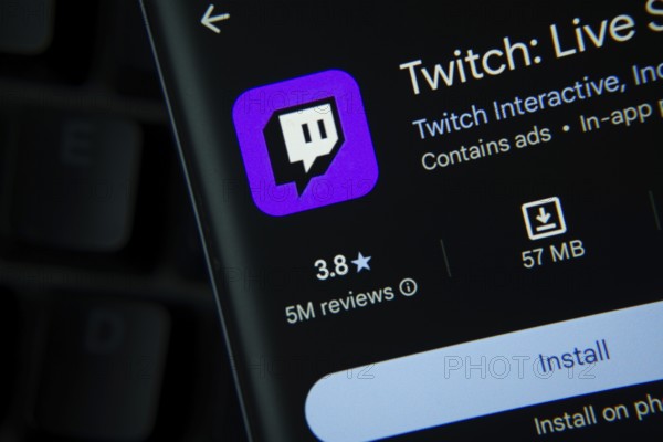 Dhaka, Bangladesh- 30 Sep 2025: Twitch app from Google Playstore is displayed on a smartphone screen
