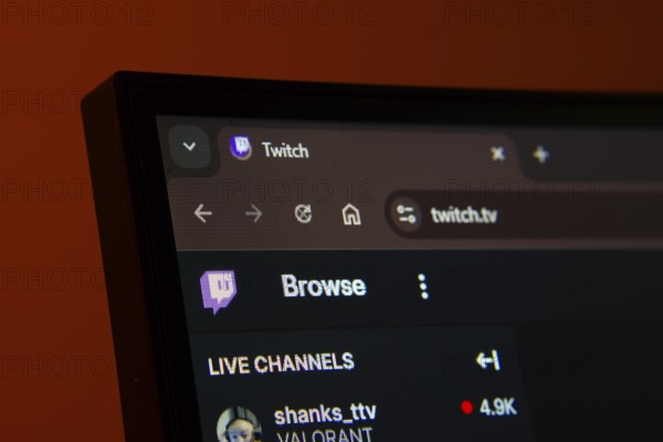 Dhaka, Bangladesh- 30 Sep 2025: Close-up of a computer screen displaying the Twitch web interface in dark mode