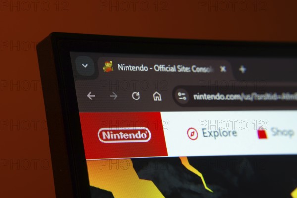 Dhaka, Bangladesh- 02 June 2025: Close-up of a computer screen displaying the nintendo web interface in dark mode