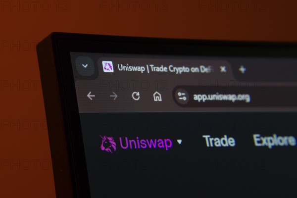 Dhaka, Bangladesh- 02 June 2025: Close-up of a computer screen displaying the Uniswap web interface in dark mode