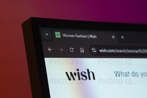 Dhaka, Bangladesh- 02 June 2025: Close-up of a computer screen displaying the Wish web interface in dark mode