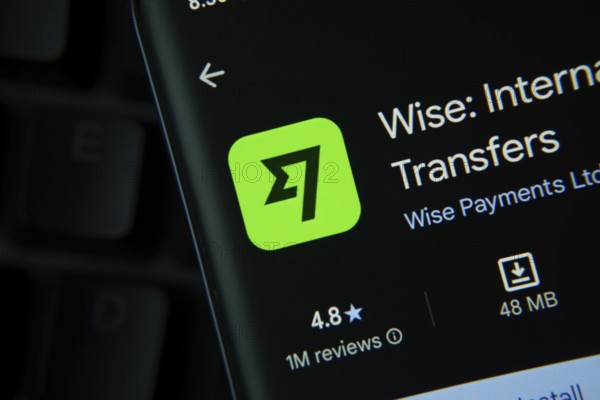 Dhaka, Bangladesh- 27 July 2025: Wise app from Google Playstore is displayed on a smartphone screen