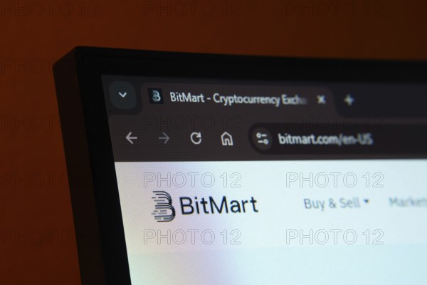 Dhaka, Bangladesh- 02 June 2025: Close-up of a computer screen displaying the BitMart web interface in dark mode