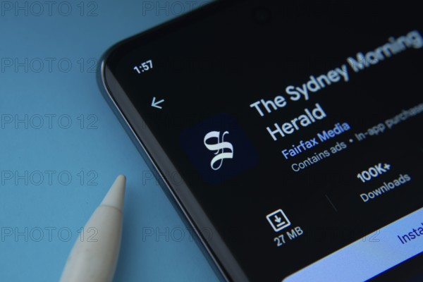 Dhaka, Bangladesh- 18 March 2025: The sydney morning herald app from Google Playstore is displayed on a smartphone screen