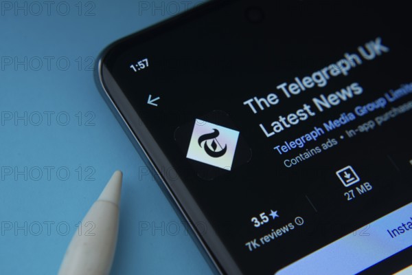Dhaka, Bangladesh- 18 March 2025: The telegraph app from Google Playstore is displayed on a smartphone screen